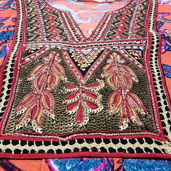 Soft Surroundings Top Womens XS Floral Sequin Embroidered 3/4 Sleeve Boho Tunic - Picture 11 of 16